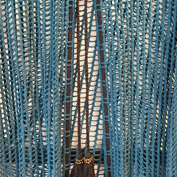 Free People Teal Open knit Cardigan with tassel tie - Picture 3 of 5